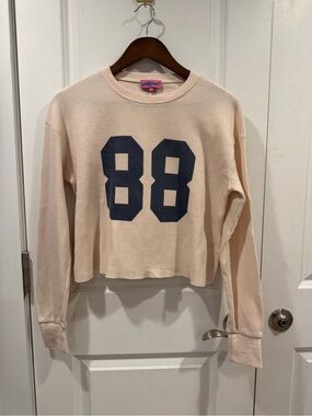 Edikted Waffle Knit '88 Graphic Long-Sleeve Top - beige size XS